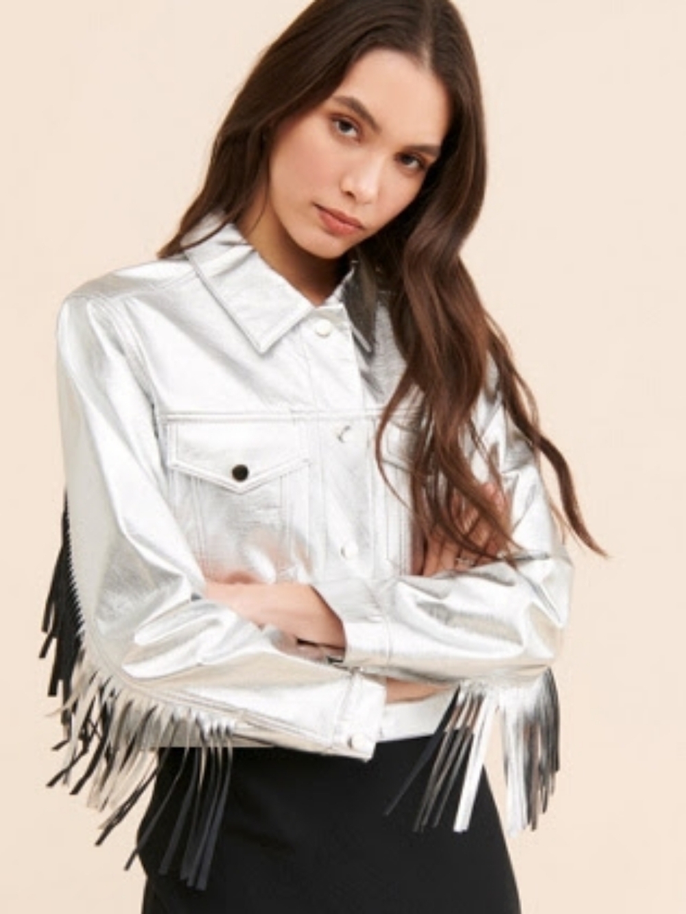 Jules Kae Metallic Silver Cropped Jacket